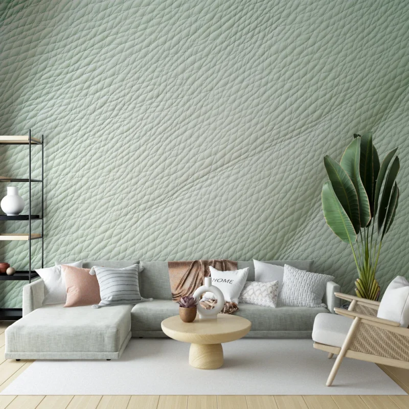 Papier peint cuir texturé vert pâle Édition raffinée Nouveauté