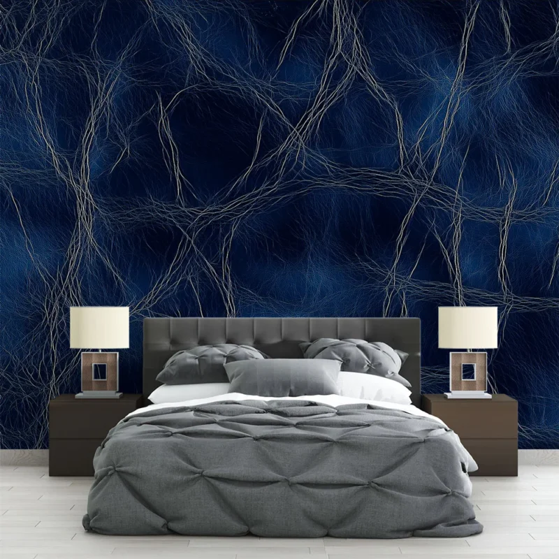 Offre Exclusive Papier peint cuir Motif abstrait bleu nuit avec détails subtils