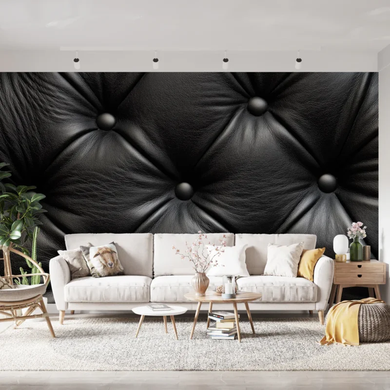 Papier peint cuir noir capitonné Textures élégantes pour un style intemporel Produit De Marque