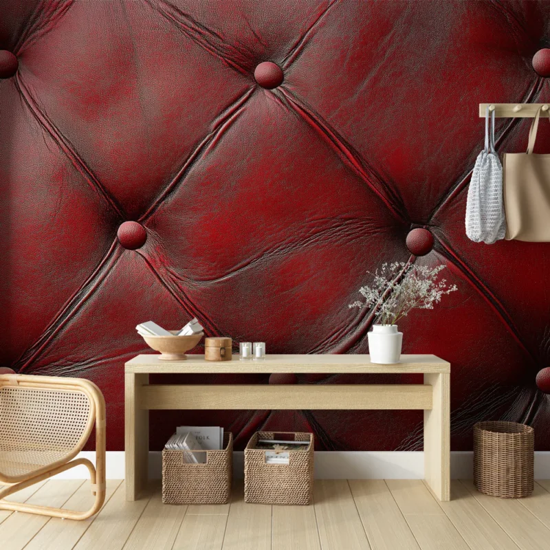 Papier peint cuir rouge Texture riche et élégante avec capitonnage Seulement Aujourd'hui