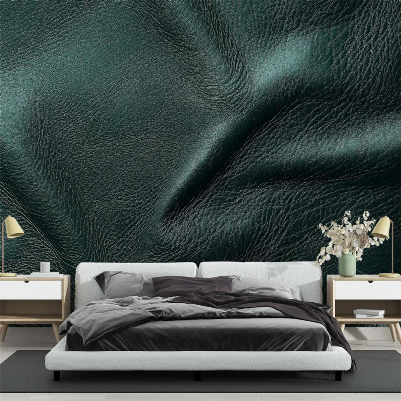 Papier peint cuir vert foncé Tissu en cuir avec texture élégante et brillante Quantité Limitée