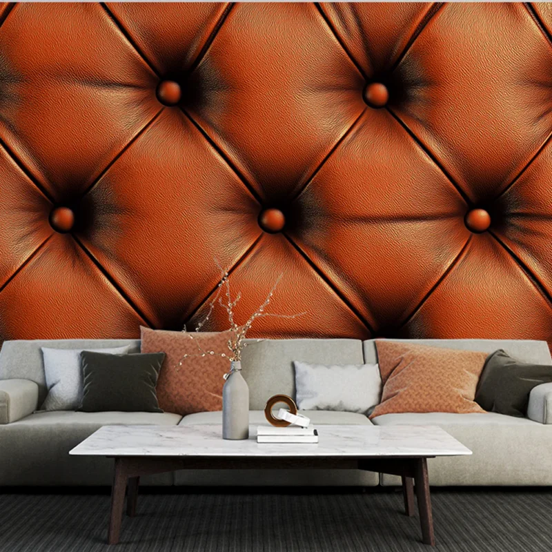 Achat Immédiat Papier peint cuir matelassé Texture riche en cuir orange avec boutons décoratifs