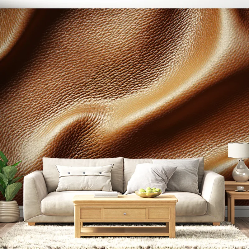 Papier peint cuir texturé Tissu en cuir brun riche avec reflets satinés Achat Immédiat