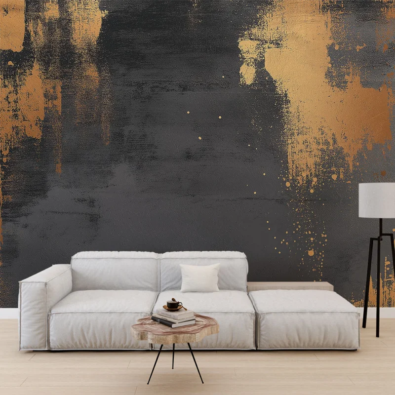 Meilleur Prix Papier peint abstrait Motif moderne noir et or