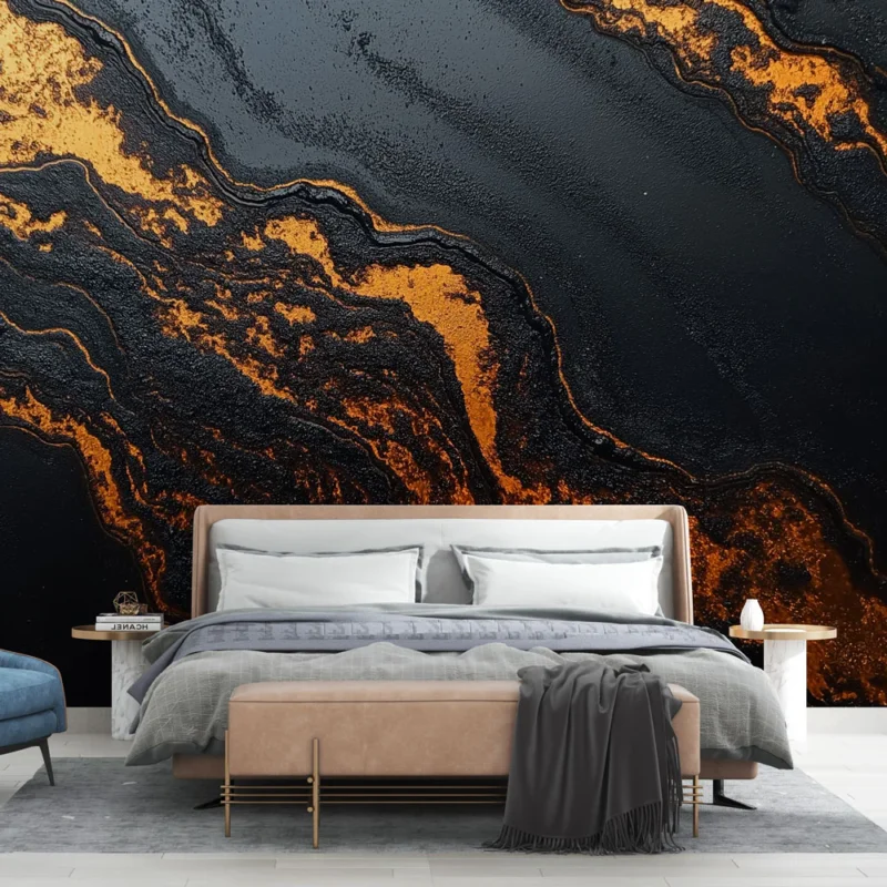 Papier peint marbre noir et or Motif abstrait aux nuances riches de noir et d‘or Vente Directe