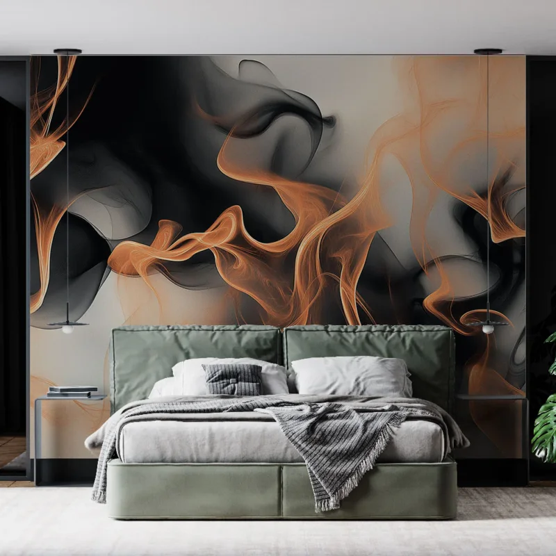 Papier peint flamme abstraite Motif de nuages de fumée orange et noir Nouvel Arrivage