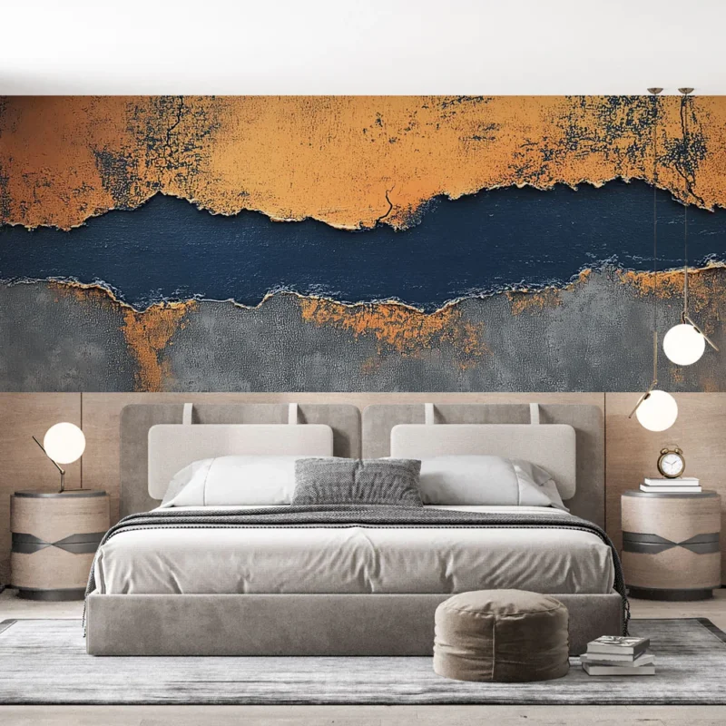 Livraison Express Papier peint texture béton Motif géométrique aux nuances orange et bleu