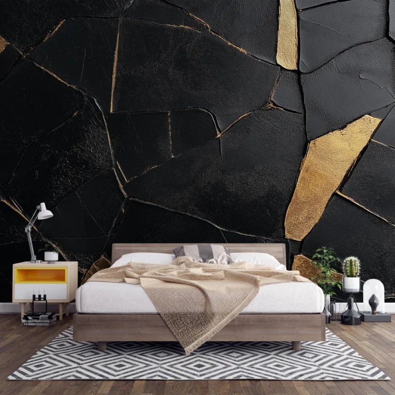 Nouvel Arrivage Papier peint géométrique Motif noir et or avec texture moderne