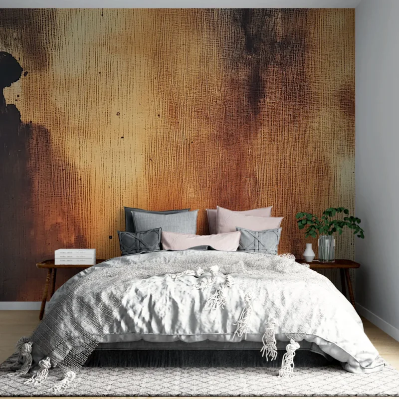 Haute Qualité Papier peint effet aquarelle Motifs abstraits en tons chauds et textures en bois