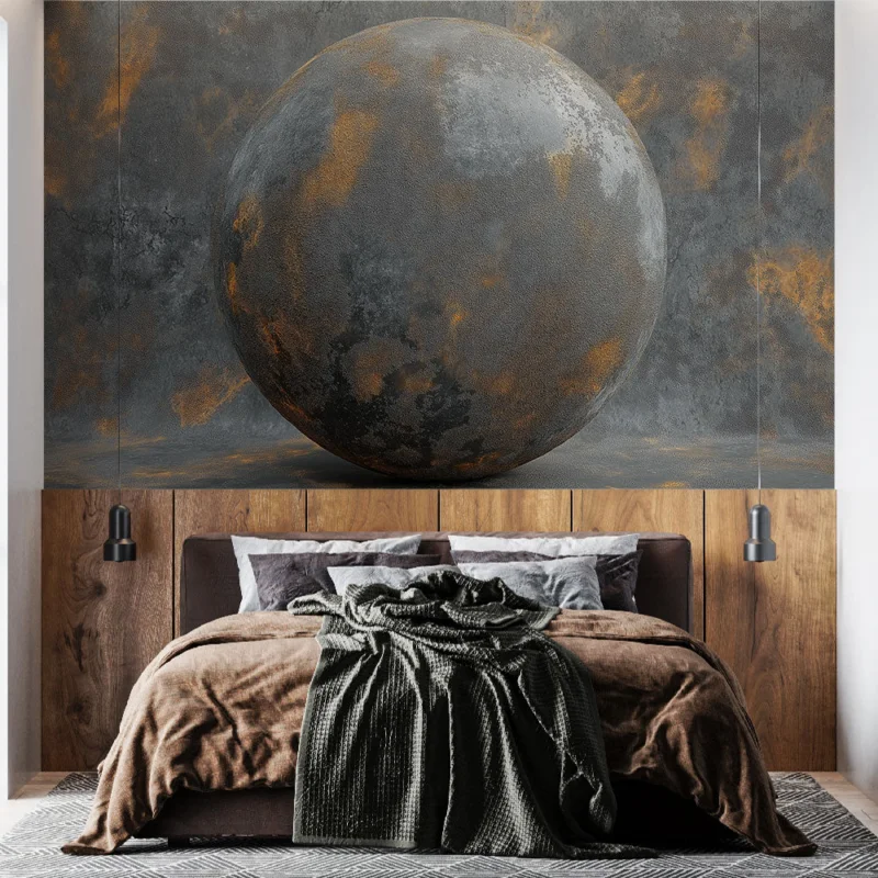 Offre Exclusive Papier peint sphérique métallique Surface texturée en nuances de gris et or