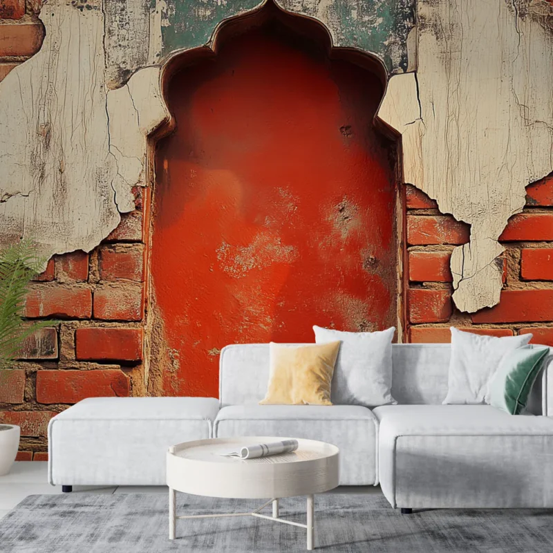 Papier peint brique dégradée Mur en briques avec motifs d‘ancienne peinture écaillée Réduction