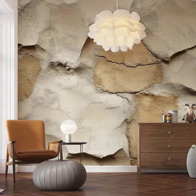 Nouvel Arrivage Papier peint texture pierre Motif de mur en stuc crémeux et beige