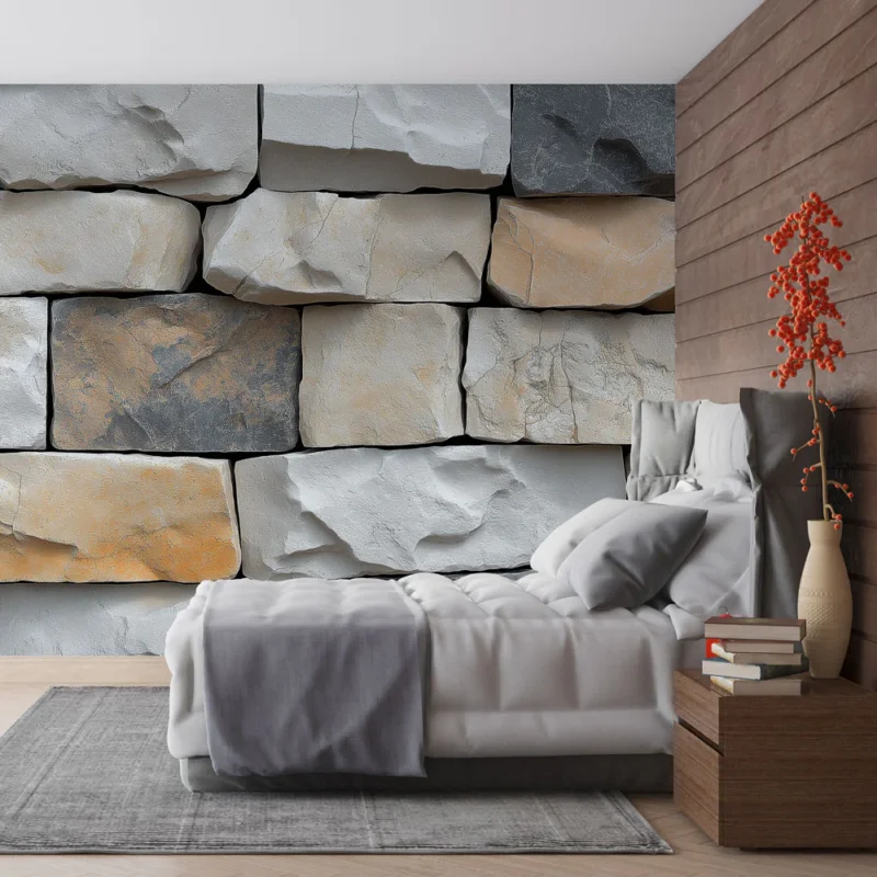 Offre Exclusive Papier peint pierres Mur structuré avec des blocs de pierre en différentes teintes