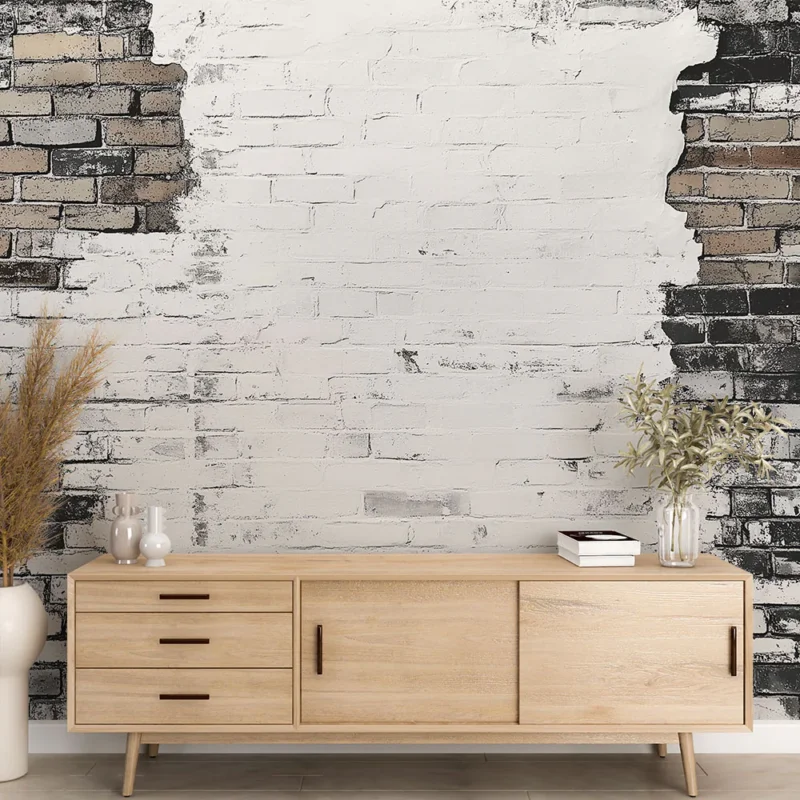 Papier peint brique usée Mur de briques blanches avec des effets vintage Acheter Direct