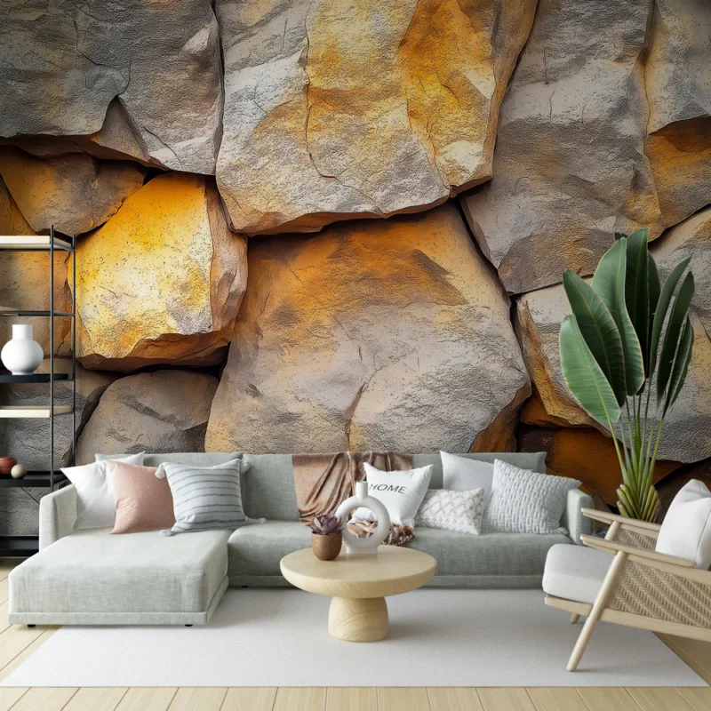 Offre Exclusive Papier peint pierre Design réaliste de rocher naturel avec des nuances chaudes