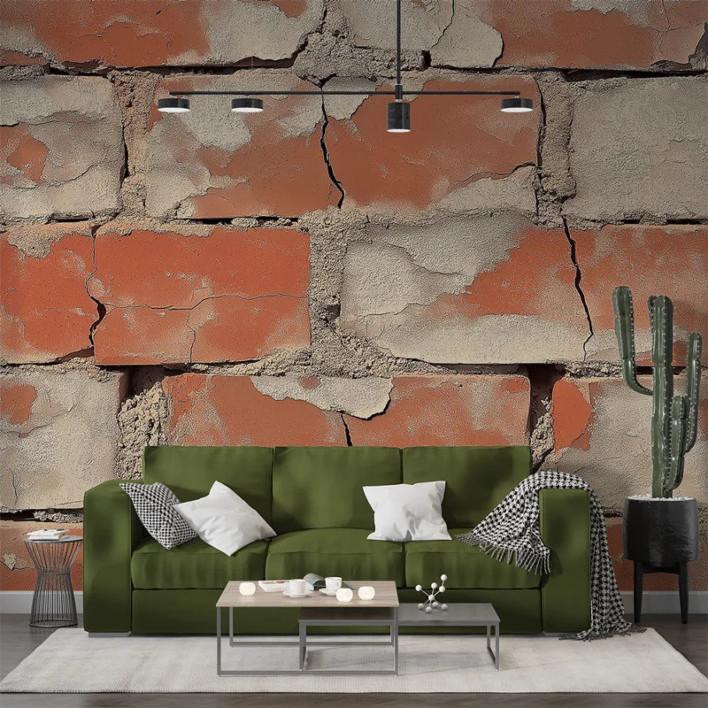 Papier peint brique Mur de briques rouges vieillies avec texture rugueuse Acheter Direct