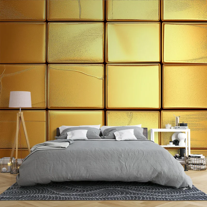 Nouvelle Collection Papier peint doré Éléments en mosaïque dorée avec des reflets éclatants
