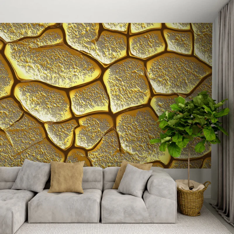 Nouveauté Papier peint texture dorée Motif de pierres dorées en relief