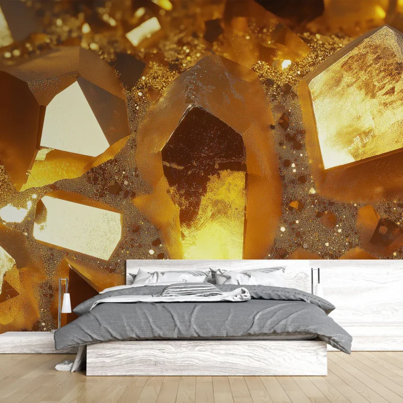 Papier peint cristal doré Éclats de lumière et reflets dorés Commander Vite