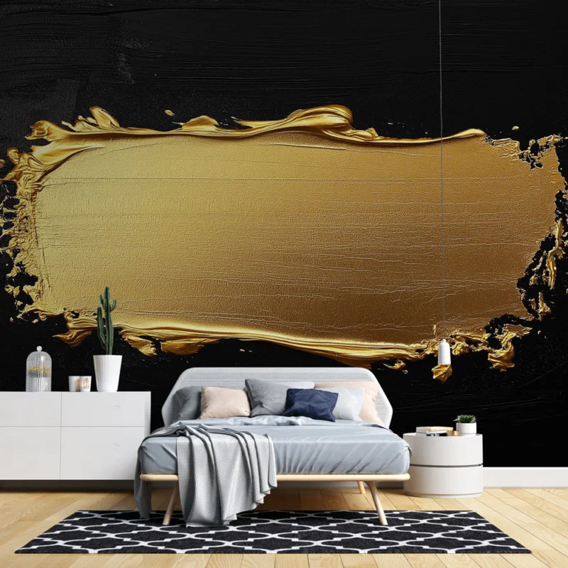Papier peint doré Effet peinture dorée sur fond noir Solde