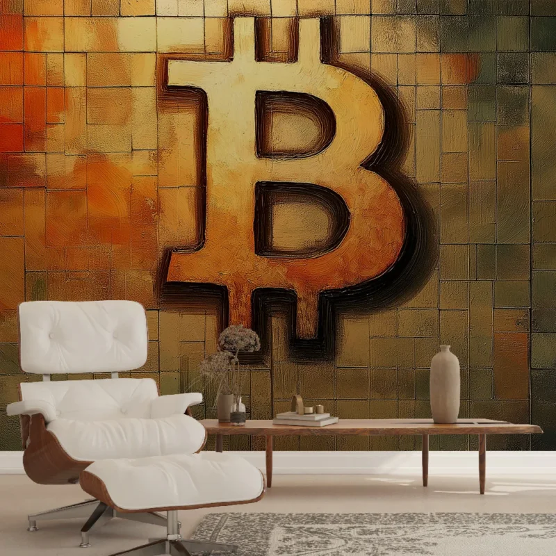 Papier peint Bitcoin Motif graphique moderne inspiré de la crypto-monnaie Jusqu'à Épuisement Des Stocks