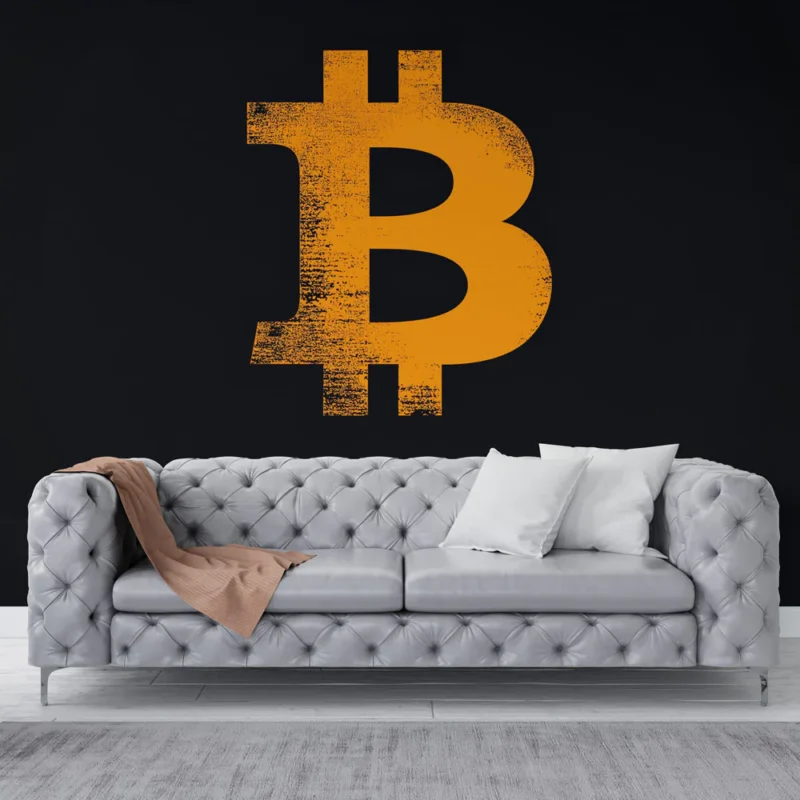 Papier peint bitcoin Symbole stylisé du bitcoin en orange sur fond noir Acheter Direct
