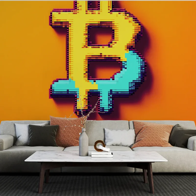 Dernier Modèle Papier peint bitcoin Symbole Bitcoin stylisé sur fond orange
