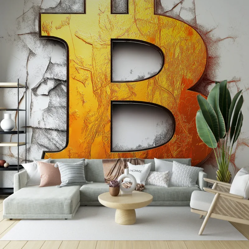 Offre Du Jour Papier peint bitcoin en or Cryptomonnaie avec une texture métallique