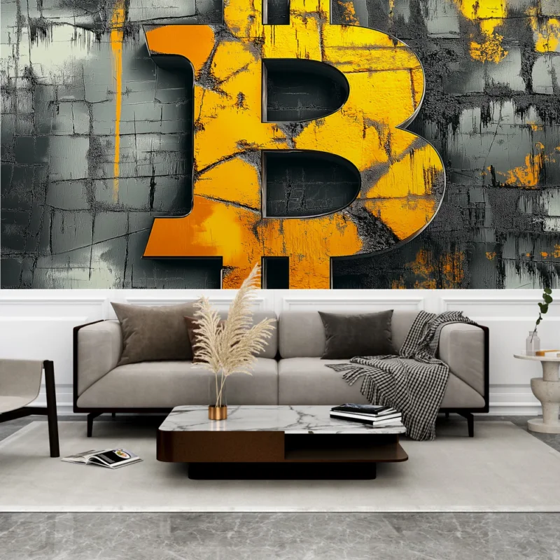 Dernière Chance Papier peint Bitcoin Lettres en relief stylisées sur fond texturé gris et orange