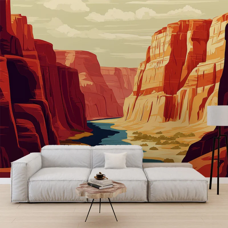 Papier peint canyon Paysage désertique avec rivières et falaises rouges Achetez Aujourd'hui