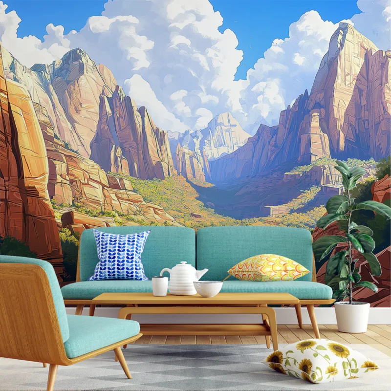 Papier peint canyon Vallée ensoleillée avec montagnes majestueuses Meilleur Prix