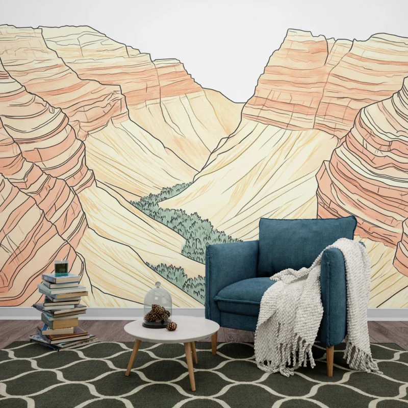 Meilleure Vente Papier peint canyon Illustration en couleur d‘un canyon désertique avec des formations rocheuses