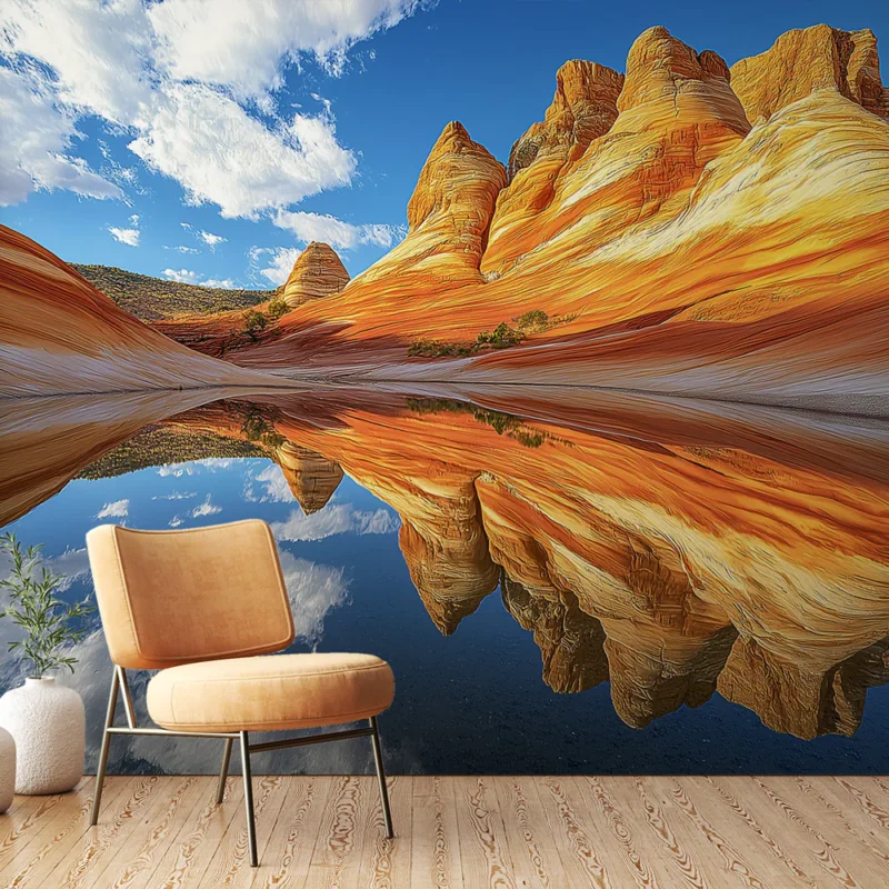 Bon Marché Papier peint canyon Reflets des formations géologiques colorées