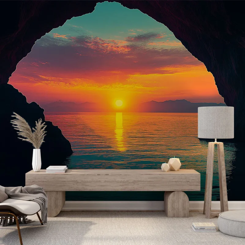 Expédition Rapide Papier peint coucher de soleil Vue spectaculaire d‘un coucher de soleil depuis une grotte