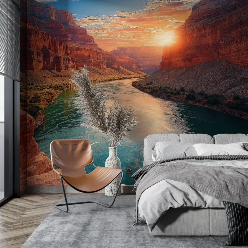 Papier peint canyon Rivière émeraude et falaises rouges au coucher du soleil Commande En Gros