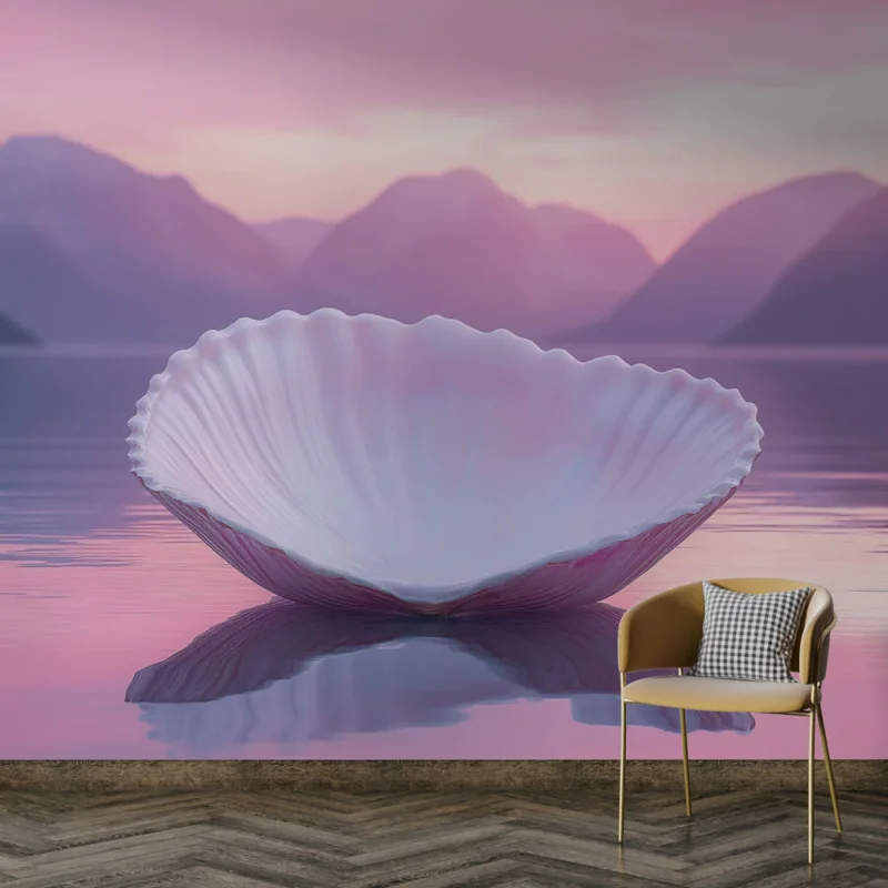 Nouvelle Collection Papier peint coquillage Coquillage blanc sur fond aquatique pastel
