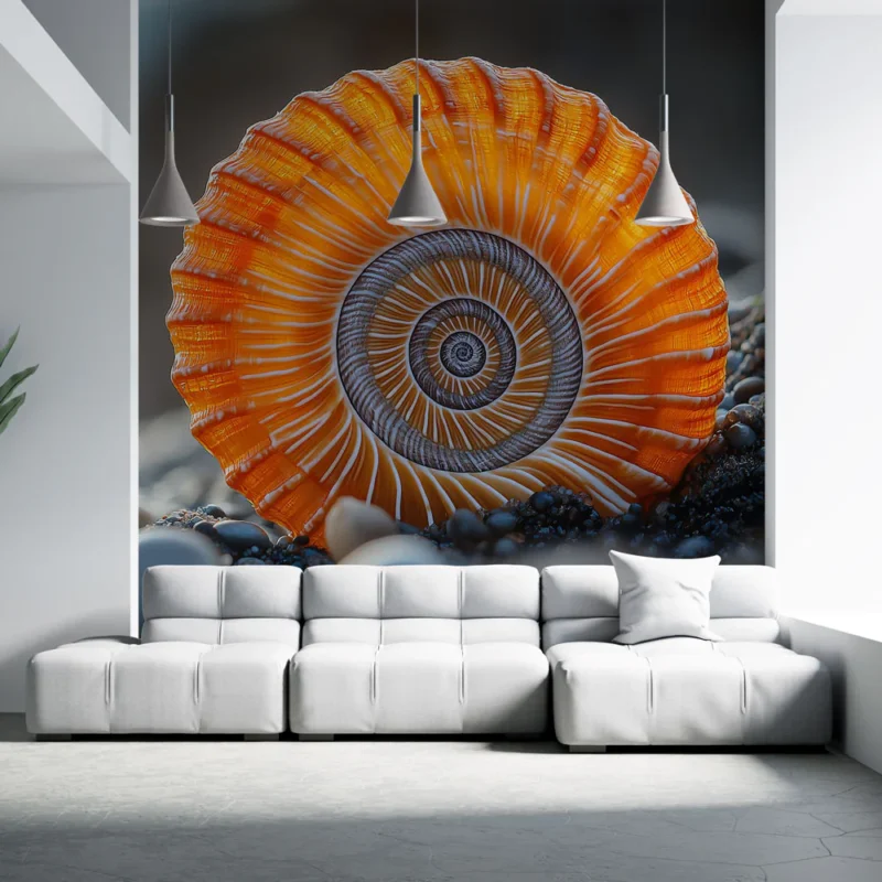 Papier peint coquillage Coquillage vibrant de couleur orange avec motifs spiraux Remise