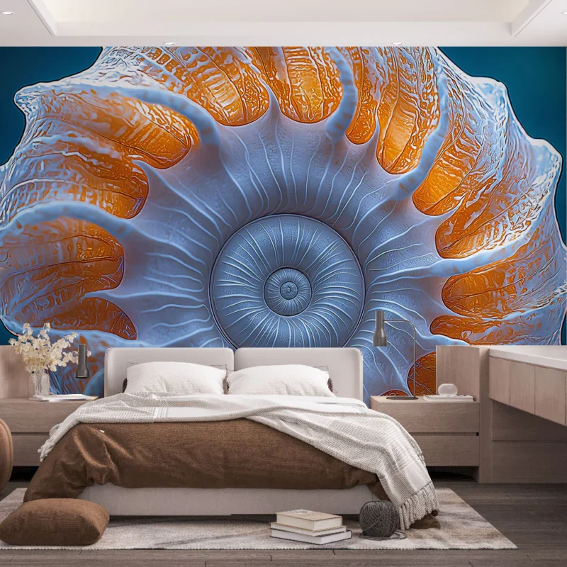 Papier peint coquillage Motif de coquillage détaillé avec des nuances orangées et blanches Meilleure Vente