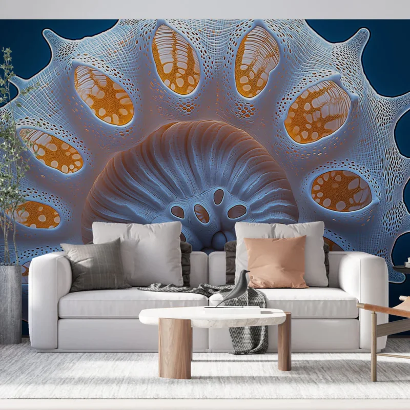 Papier peint coquillage Motif 3D de coquillage délicat avec effet lumineux Usine Directe