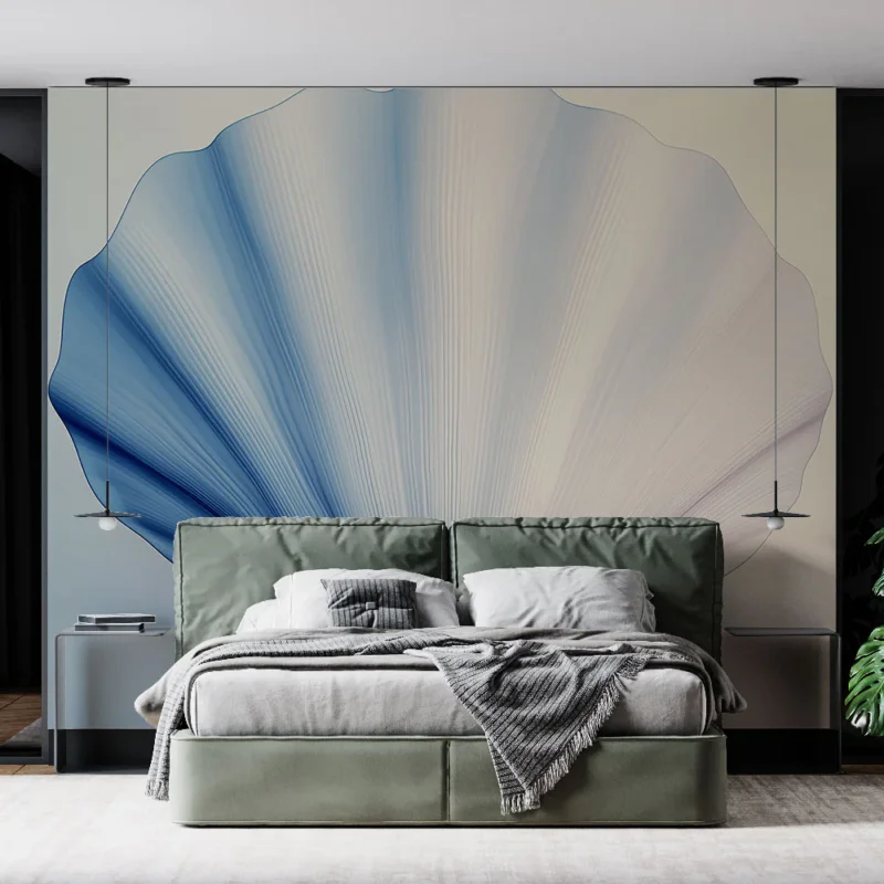 Papier peint coquillage Coquille abstraite aux nuances bleues et blanches Promotion Saisonnière