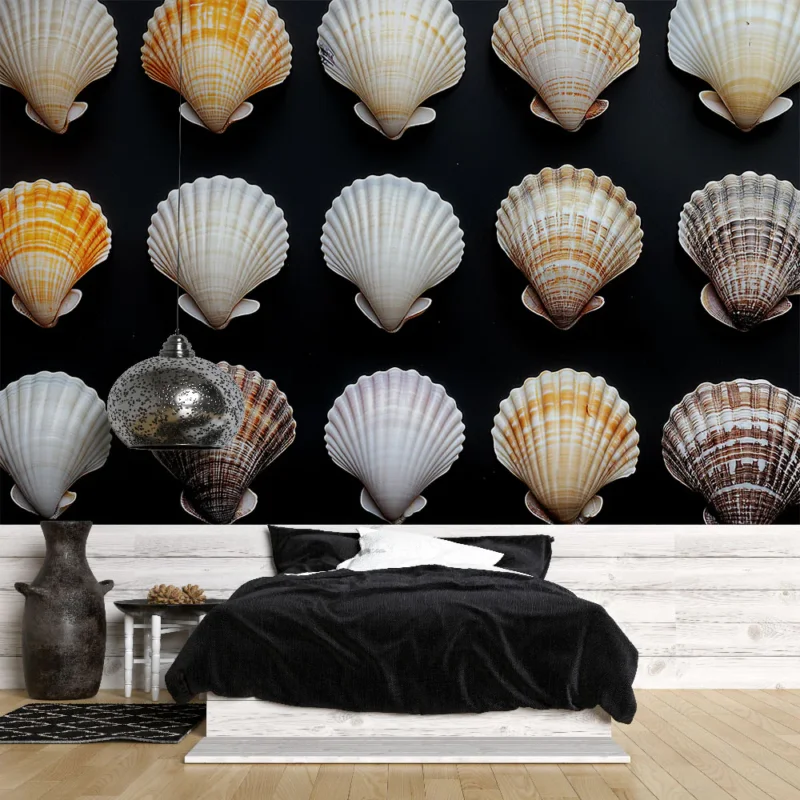 Papier peint coquillage Collection de coquilles variées en couleurs naturelles Pas Cher