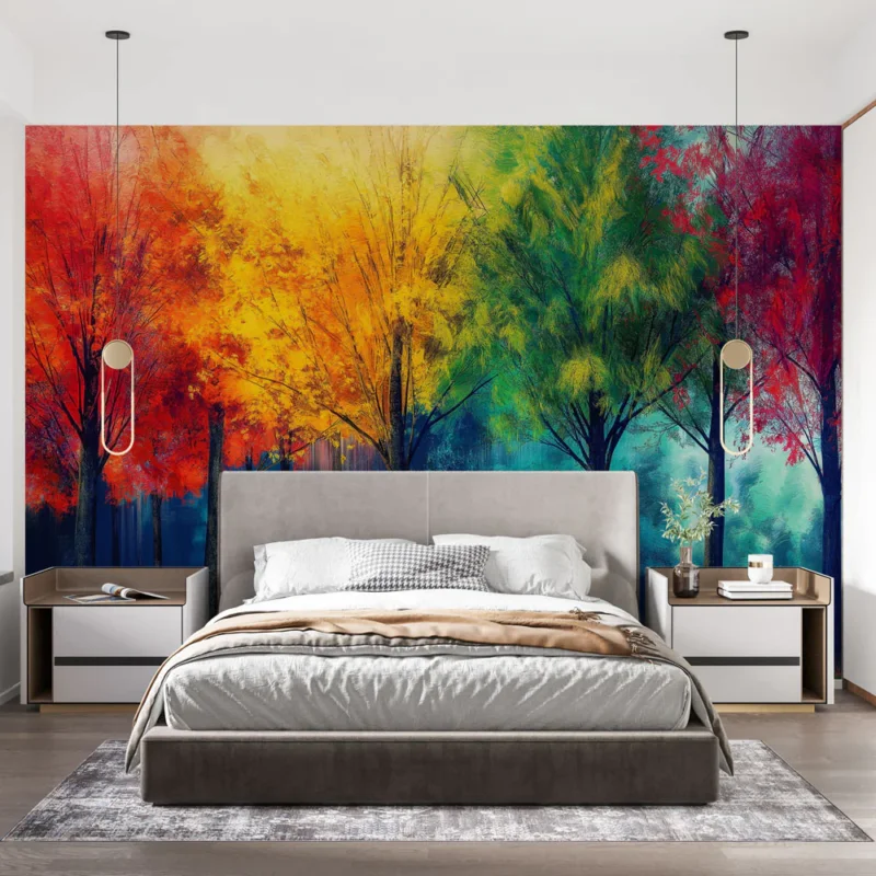 Must-Have Papier peint forêt colorée Arbres aux feuilles vibrantes en automne
