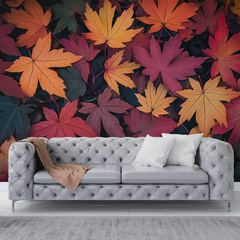 Haute Qualité Papier peint feuilles d‘automne Motif coloré de feuilles d‘érable aux teintes chaleureuses