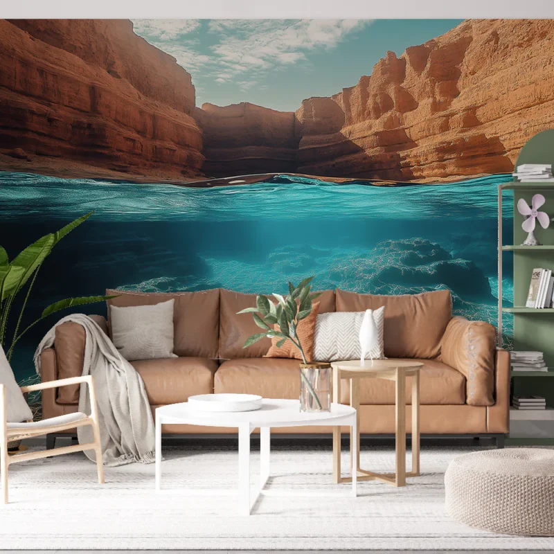 Achat Immédiat Papier peint paysage aquatique Vue sous-marine d‘une gorge avec des reflets d‘eau