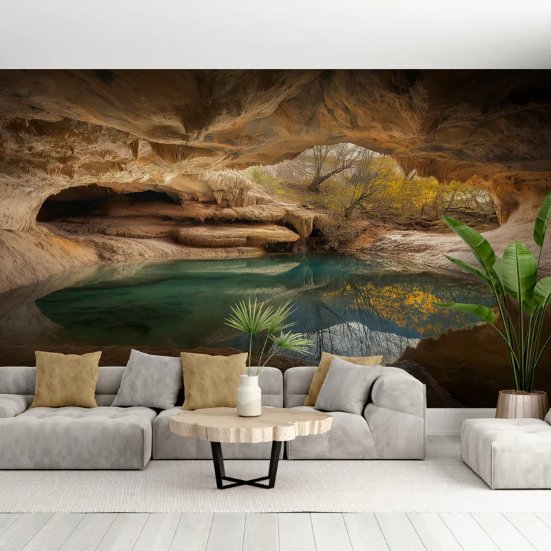 Papier peint grotte naturelle Reflets paisibles dans une oasis souterraine Commander Maintenant