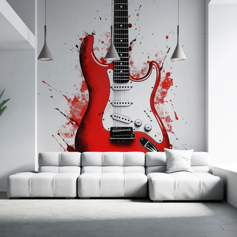 Affaire À Saisir Papier peint guitare rouge Guitare électrique éclatante avec éclaboussures artistiques