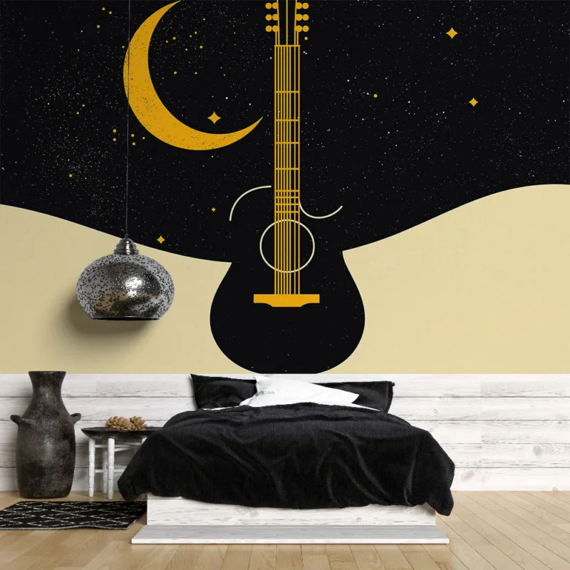 Acheter Direct Papier peint guitare et nuit étoilée Une illustration artistique d‘une guitare sous un ciel nocturne