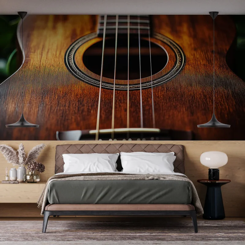 Offre Exclusive Papier peint guitare acoustique en bois Texture riche et finitions artisanales