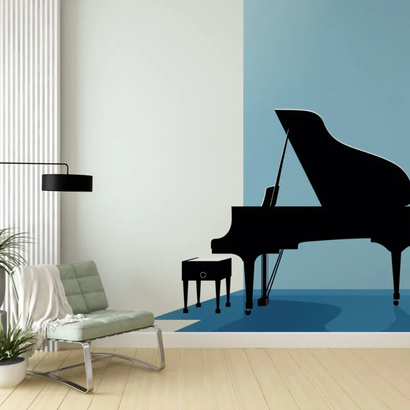 Achat Immédiat Papier peint piano Silhouette d‘un piano noir sur fond pastel
