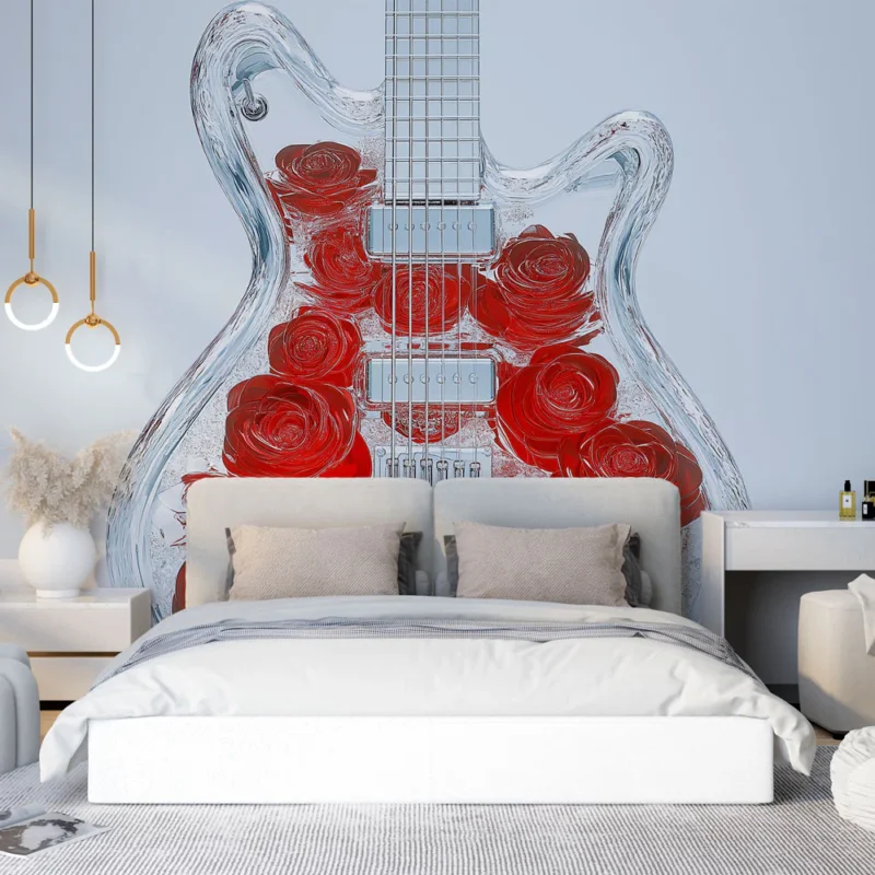 Papier peint guitare florale Guitare en forme de rose avec détails en verre Pas Cher